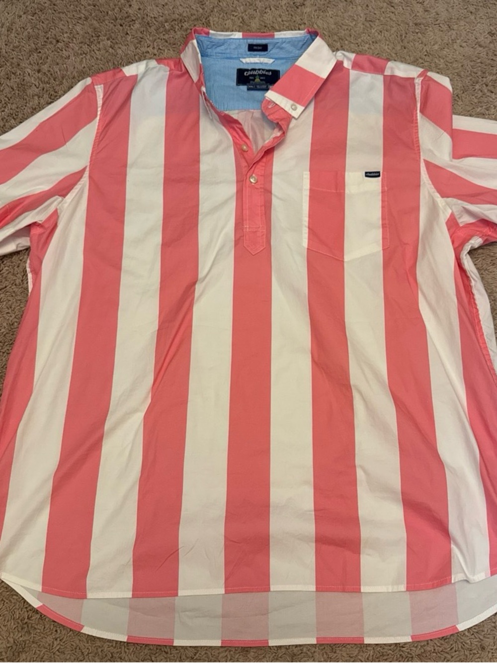 chubbies Pink and White Vertical Stripe Polo Shirt
